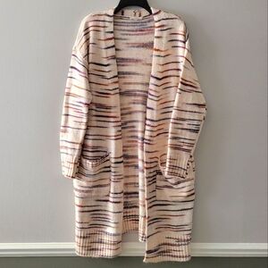 Loft Outlet Striped Cream/Multicolored  Open Duster Cardigan Size: L